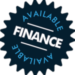 A dark blue starburst badge with the word "FINANCE" in bold white letters at the center. The word "AVAILABLE" is written twice in a curved form at the top and bottom of the badge in a lighter blue color.