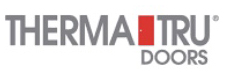 Logo of Therma-Tru Doors featuring the company name in gray uppercase letters. The "A" in "THERMA" is stylized as a red square with a white dot in the center.